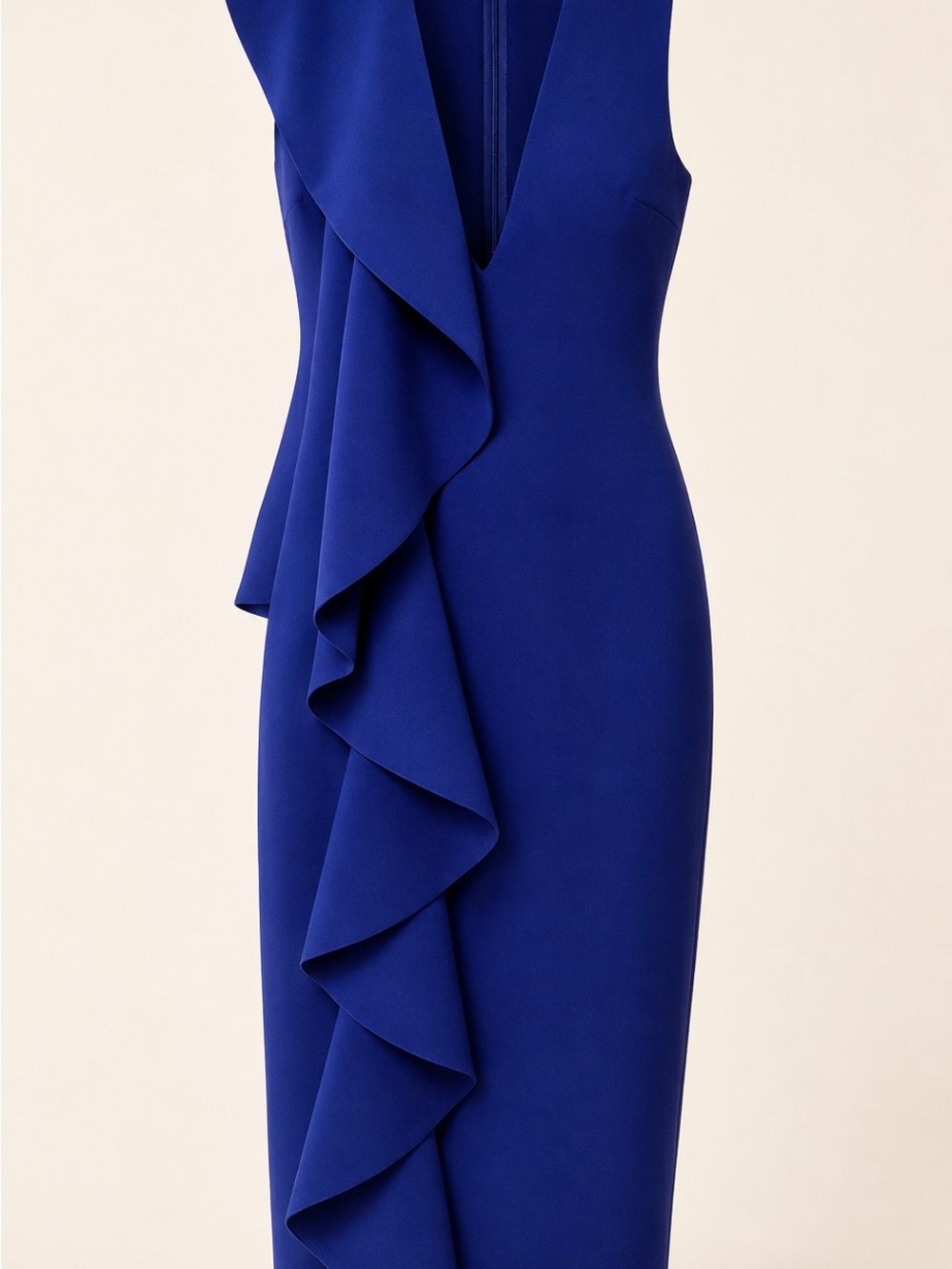 Solace London Royal Blue Cascading Ruffle Midi Cocktail Dress US 6